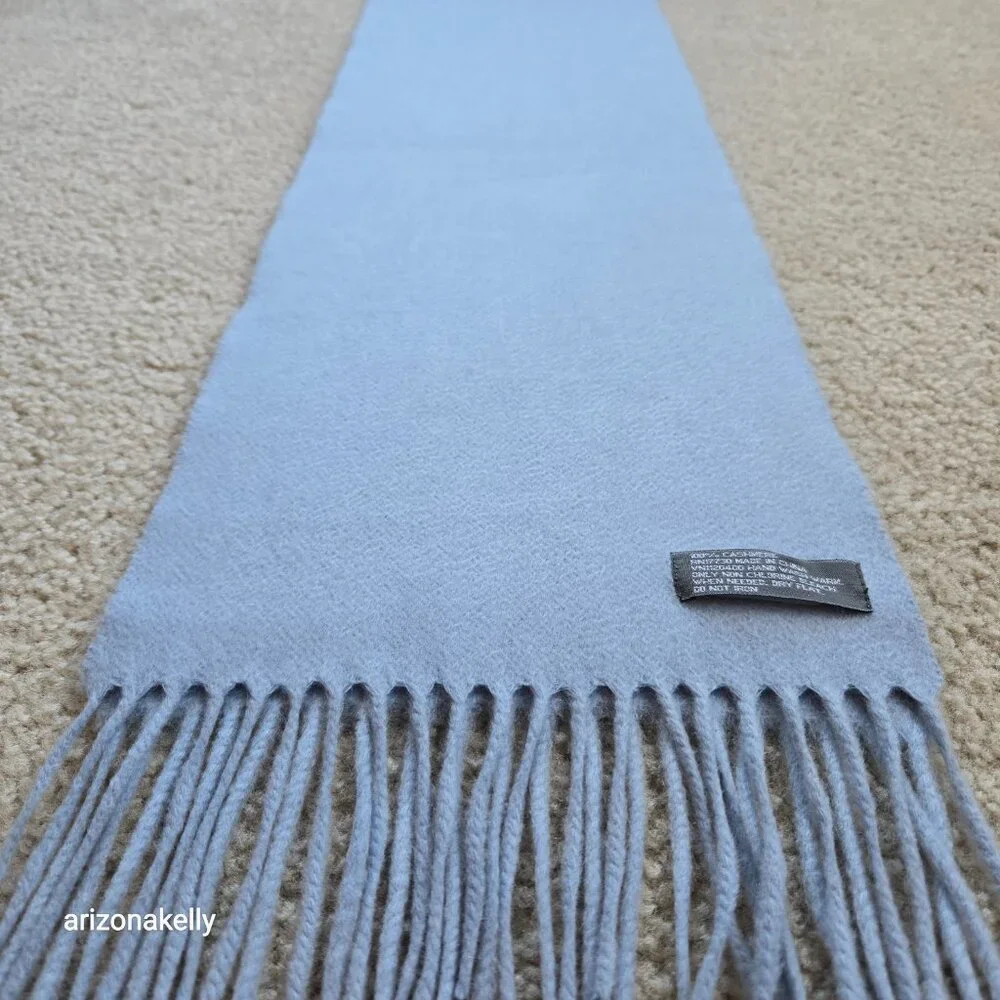 Blue Cashmere Fringe Scarf Sky Blue Baby Blue Pastel